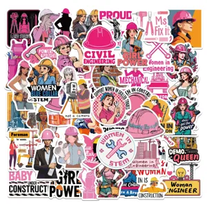 Adesivi per Ragazze con Elmetto di Sicurezza Girl Power STEM Tema Costruzione Decalcomanie in Vinile Impermeabili per Laptop Valigia DIY