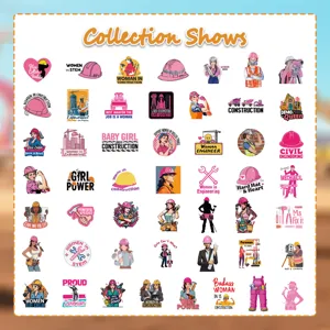 Collezione di adesivi cartoon con donne operaie e temi STEM per valigie e laptop