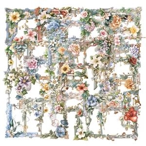 Λεπτομερής προβολή αυτοκόλλητων PET με vintage floral πλαίσια για διακόσμηση DIY.