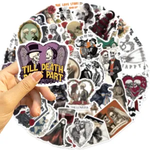 Pegatina de calavera de boda gótica sostenida en la mano, pack de 50 pegatinas vinilo