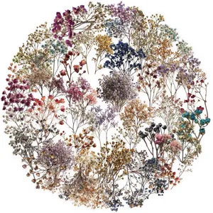 Detail view showing 50 vintage dried baby's breath flower PET stickers for decoration