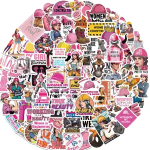 Gros plan sur 100 autocollants motivants sur le thème du Girl Power et du bâtiment