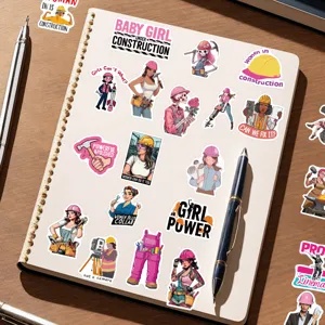 Sélection de stickers PVC motivants Girl Power sur le thème de la construction sur un carnet
