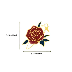 Detailed size measurements of the vintage rose sticker with gold stamping finish