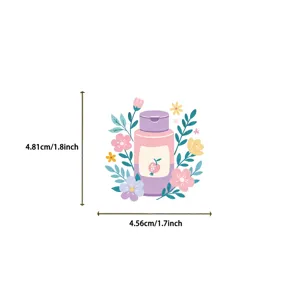 Cartoon makeup bottle sticker with flower design, 4.81cm x 4.56cm dimensions