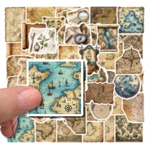 Close-up of a vintage sea map sticker with nautical ships and cartography details.