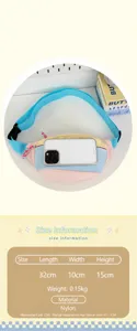Size information and dimension detail of the cute pastel nylon crossbody chest bag