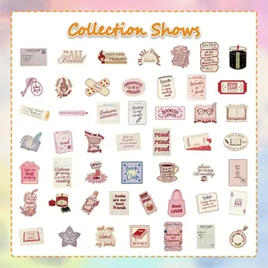 Set of 50 literary Bookish themed stickers for scrapbooking and laptop DIY decor