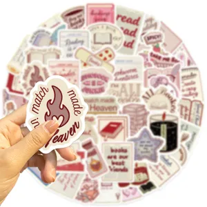 Detailed macro view of a vintage Bookish reading sticker featuring a heart flame graphic