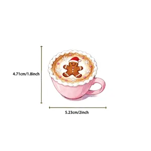 Dimensions détaillées d'un autocollant tasse café de Noël rose avec décor pain d'épices