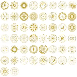 Premium collection of 50 gold foiled PET stickers featuring celestial sun and moon designs