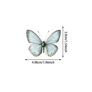 Detailed dimensions of a blue butterfly PET sticker, measuring 4.98cm by 3.9cm