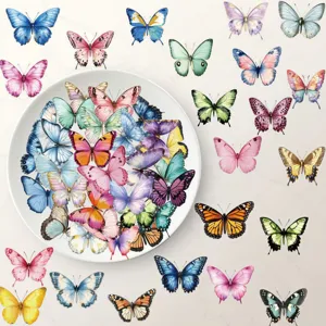 Macro view of colorful waterproof butterfly PET stickers for scrapbooking and craft
