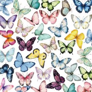 Detailed close-up showing various colorful watercolor butterfly stickers for DIY crafts