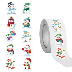 Set van 10 unieke cartoon sneeuwman stickers op rol voor kerstfeest decoraties