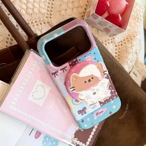 Cute Ragdoll Cat Illustration Magnetic Phone Case For iPhone 18 17 16 15 Pro Max Soft PET Film Cartoon Cover With 3D Expanding Stand