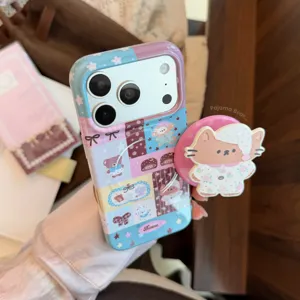 Detailed view of the cute ragdoll cat illustration and matching phone grip stand