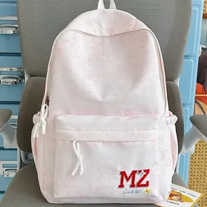 Sac à dos d'écolier en marbre rose avec broderie MZ Lucky pour l'école et les voyages