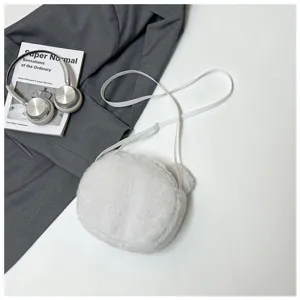 Detailed view of soft white plush bear-shaped crossbody bag for women