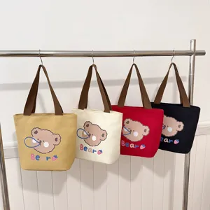 Bolsos tote de lona minimalistas con lindos estampados de osos en cuatro diversos colores
