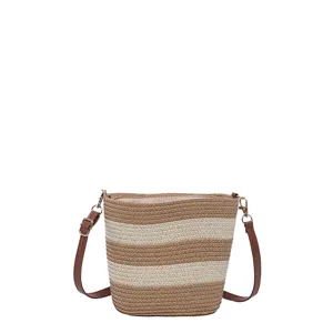 Bolso bandolera de paja tejida a rayas hecho a mano con correa ajustable para verano