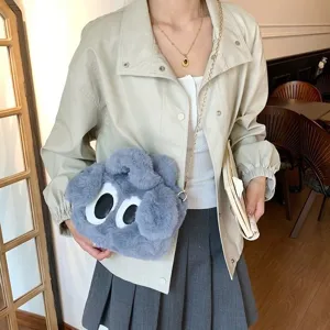 Lindo bolso bandolera de felpa con ojos grandes para mujer accesorio de moda invierno