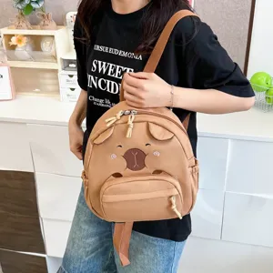 Süßer brauner Capybara-Mini-Rucksack für Mädchen, stilvolle Schultasche für den Alltag