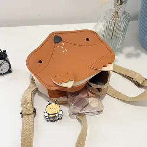 Detail view of the open fox-shaped kids backpack showing interior storage space