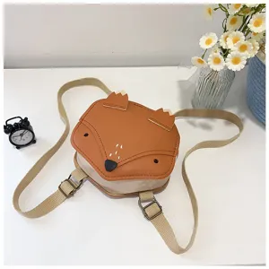 Adorable orange fox shaped children's PU leather backpack for toddler girls and boys