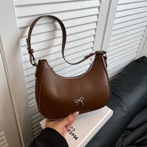 Dames Strik Zadeltas 2025 Herfst Nieuwe Chic Ins Onderarmtas PU Leer Casual Veelzijdige Schoudertas Handtas