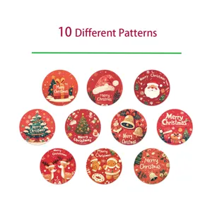 Set van 10 verschillende kerststickers met schattige ontwerpen van kerstman en rendieren.
