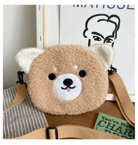 Sac à bandoulière mignon en peluche de laine d'agneau en forme d'ours pour le quotidien
