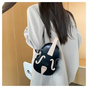 Unique creative violin-shaped crossbody bag for women, stylish black and beige design