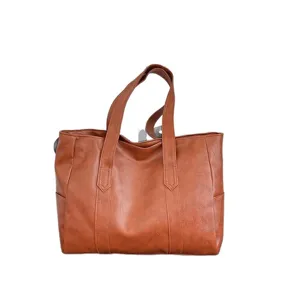 Bolso tote minimalista de cuero sintético marrón de gran capacidad para mujer de oficina