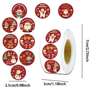 Rol van 500 cartoon kerststickers met verschillende feestelijke ontwerpen en maten
