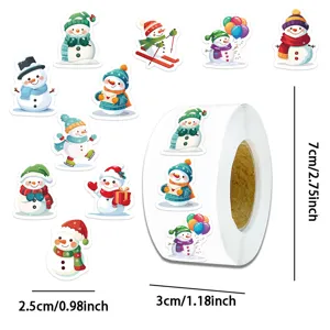 500 stuks kerst sneeuwpop stickers op rol met gedetailleerde afmetingen van 2,5cm