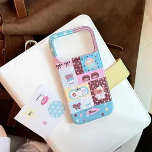 Close-up detail of a soft phone case featuring cute ragdoll cat and animal illustrations