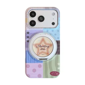 Dopamin-Patchwork-Hülle für iPhone mit magnetischem Klappständer und Sternenmuster