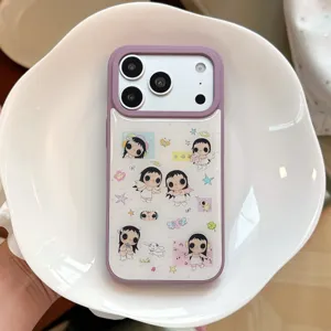 Coque de téléphone illustration ange fille pour iPhone avec cadre de protection violet
