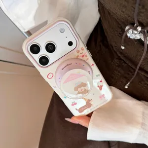 Vista dettagliata di un supporto magnetico per cuccioli su custodia morbida iPhone