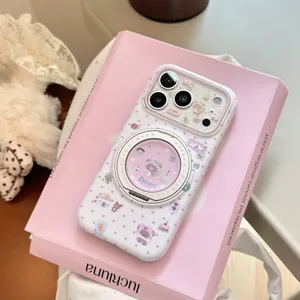 Detailweergave van schattig beer telefoonhoesje met geïntegreerde draaibare ringstandaard