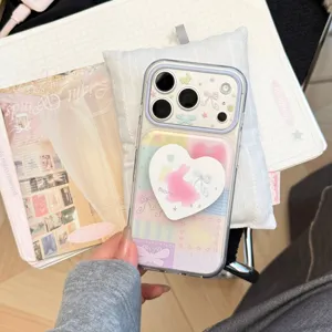 Gros plan d'un support de téléphone lapin pastel sur une coque iPhone style autocollant
