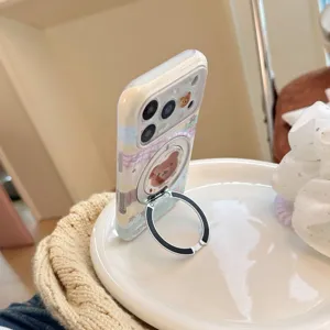 Schattig beer hoesje voor iPhone met roterende standaard en kleurrijke strepen