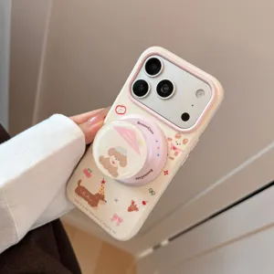 Custodia magnetica per iPhone serie con simpatico cane cartone animato e impugnatura