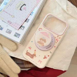Custodia per telefono con supporto magnetico a forma di cucciolo color crema con illustrazioni