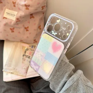 Coque iPhone style autocollant lapin de rêve avec collage cœur et nœud papillon