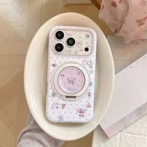 Gedetailleerde weergave van iPhone-hoesje met beertjes en een draaibare ringstandaard