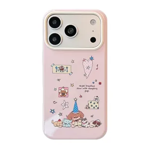 Süße rosa glänzende Handyhülle mit Dackel-Cartoon-Mustern für iPhone-Modelle
