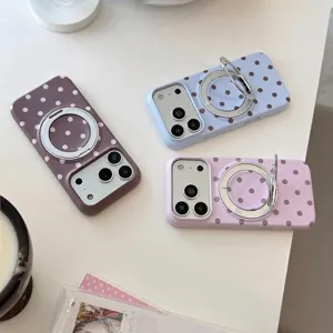 Coque de Téléphone à Support Magnétique Rétro à Pois Pour iPhone 18 17 16 15 Pro Max PC Film Dur Antichoc BonneCase Support Bague Magnétique