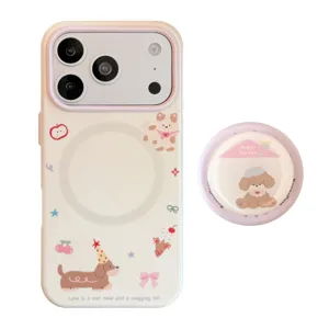 Custodia magnetica iPhone con cucciolo e supporto coordinato, cover morbida bianca carina